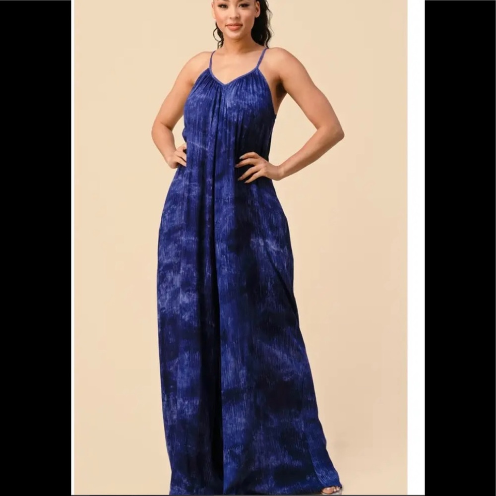 TIE DYE CAMI STRAP JUMPSUIT WITH POCKETS